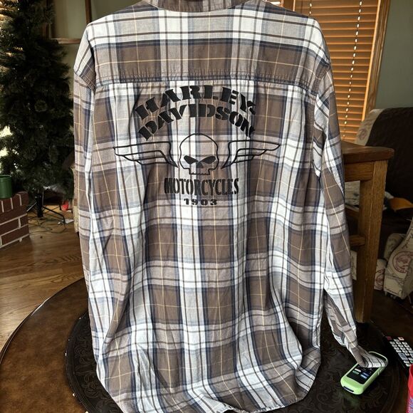 Harley Davidson Shirt Button Up Short Sleeve Brown Mechanic Biker Men's XL - Picture 6 of 8